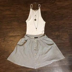 Black white striped button down skirt with pockets
